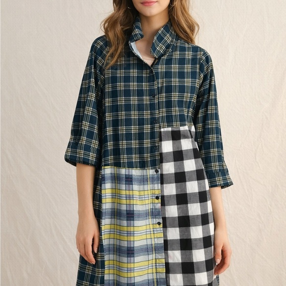 Dresses & Skirts - Plaid Patchwork Shirt Dress
